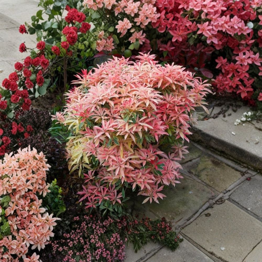 Pieris ‘Flaming Silver’ – Variegated Japanese Andromeda Evergreen Shrub with Red New Growth, Container Plant