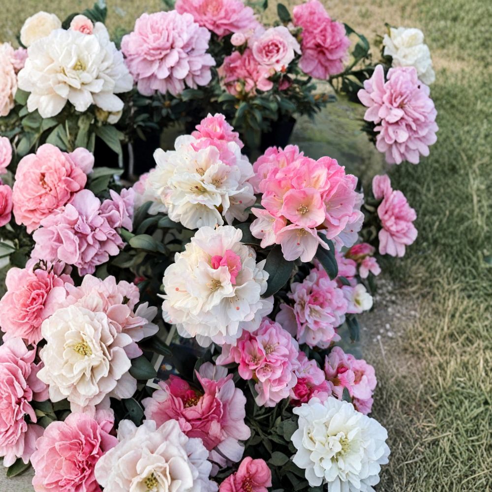 Rhododendron ‘Yaku Sunrise’ Live Evergreen Shrub, Pink & White Blooms, Compact Cold Hardy Plant, Container Grown