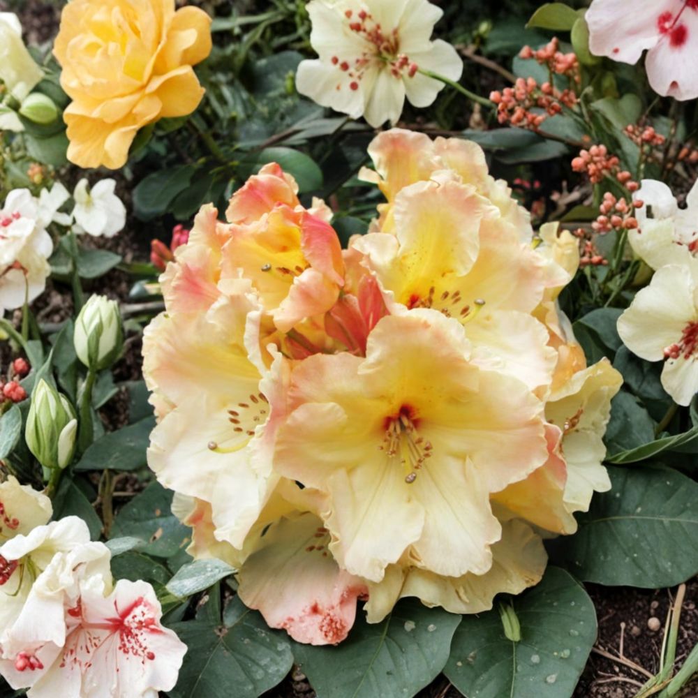 Rhododendron ‘Horizon Monarch’ Live Evergreen Shrub, Yellow Pink Cream Blooms, Hardy Container Plant, Award-Winning Garden Shrub