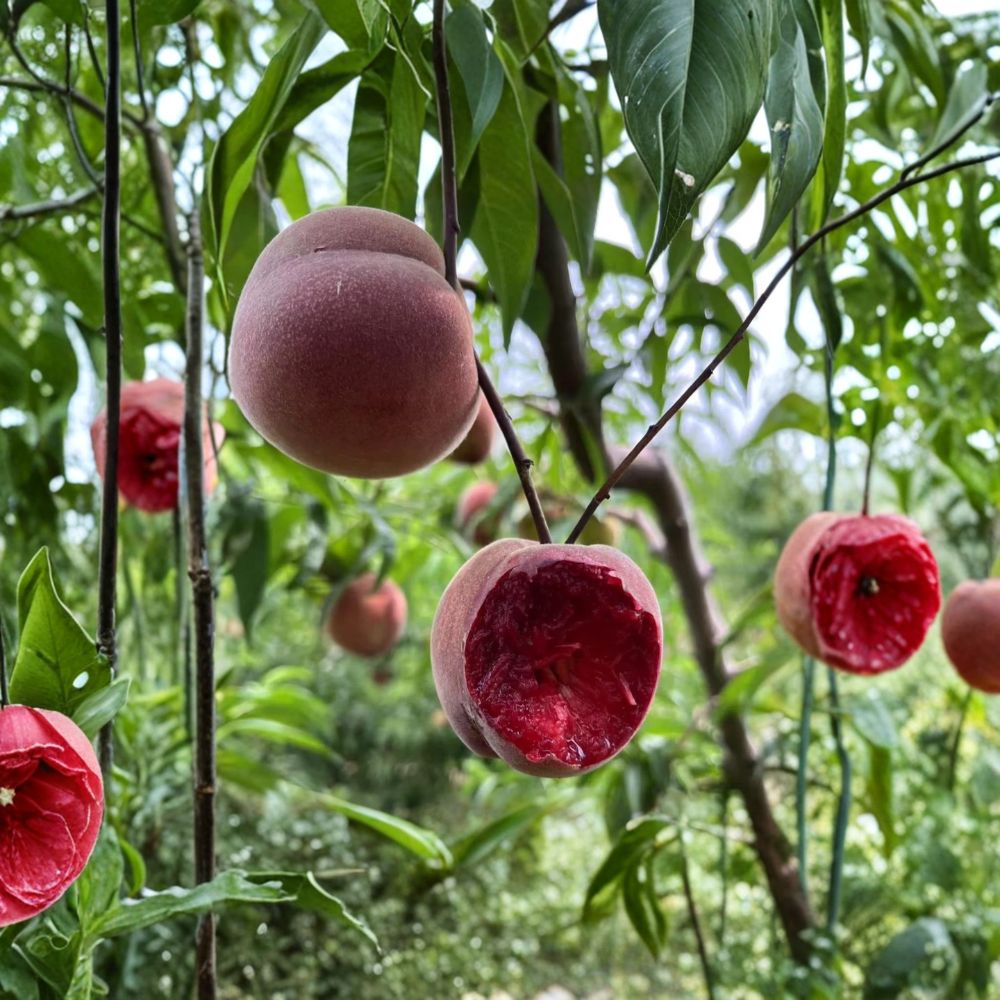 Spring Rain Blood Peach Tree – Live Grafted Seedling, Bare Root, Red Flesh Peach, Early Season Harvest, Backyard Orchard Fruit Tree
