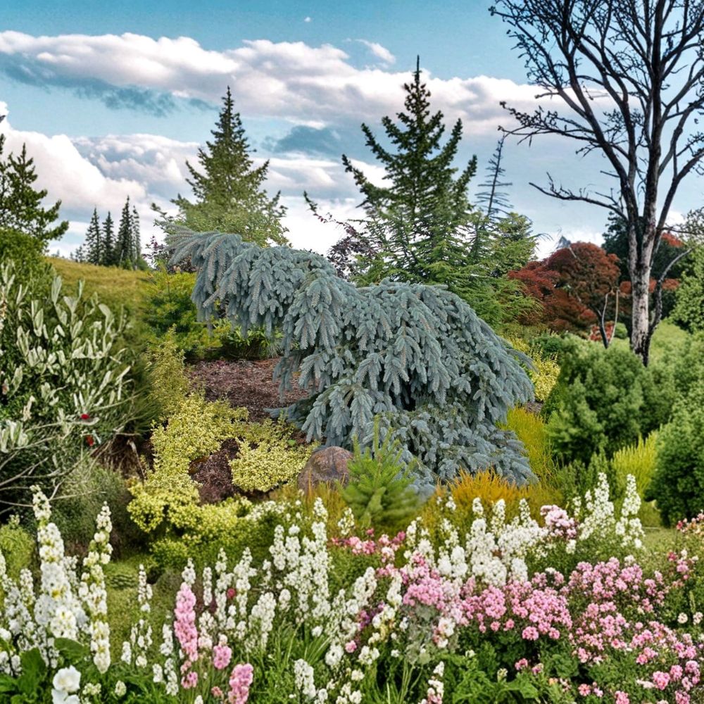 Blue Evergreen Conifer Plant – The Blues Weeping Colorado Spruce, Picea pungens, 10 Inch Tall, 1 Gallon Pot
