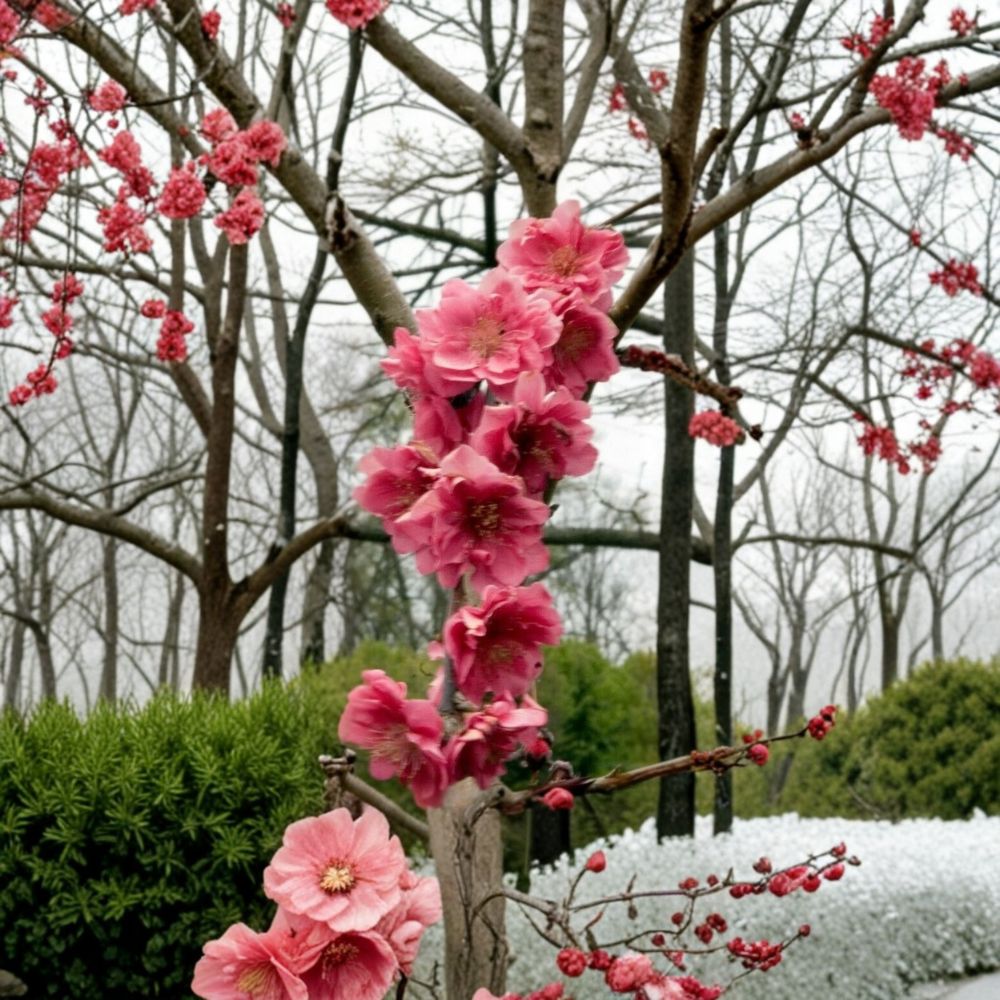 Crimson Cascade Weeping Flowering Peach Tree – Prunus persica Live Tree with Double Pink Blooms, Ornamental Landscape Tree, 4–6 Feet Tall