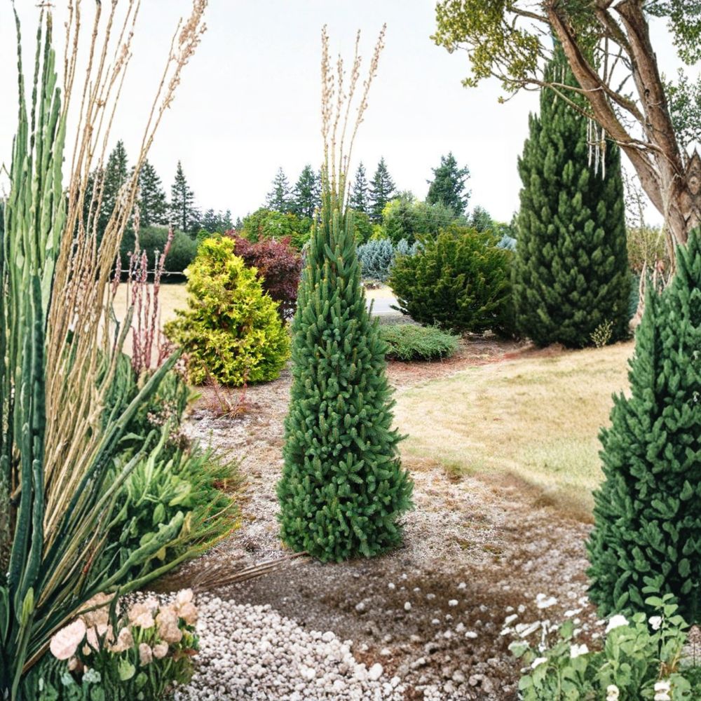 Picea abies 'Cupressina' Columnar Norway Spruce Live Plant | Narrow Evergreen Tree | 1 Gallon Pot | Vertical Landscape Accent