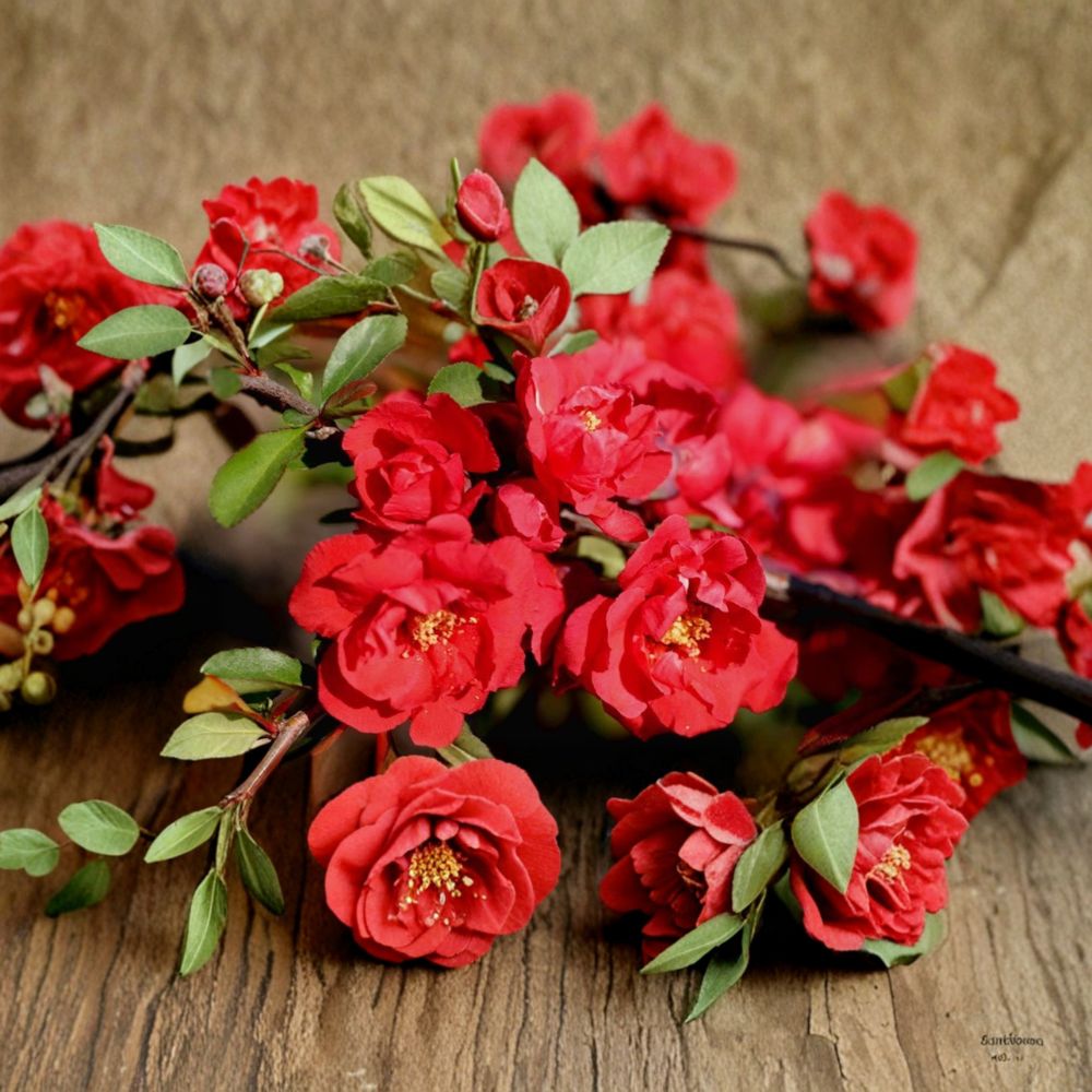 Chaenomeles speciosa 'Iwai Nishiki' Red Flowering Quince Live Plant 1-Gallon Pot Compact Shrub for Borders and Gardens