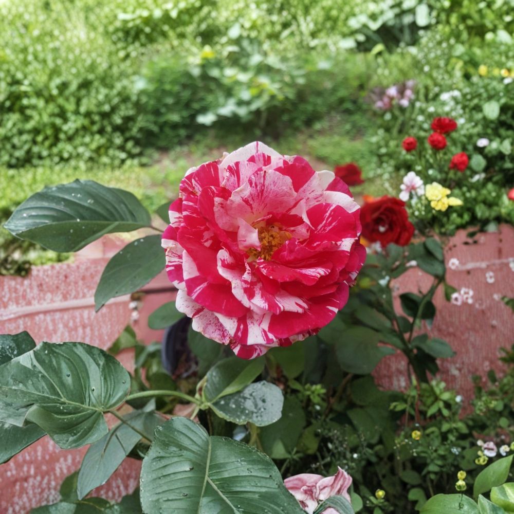 Scentimental Floribunda Rose – 3 Gallon Live Rose Bush with Large Double Red & White Striped Blooms, Fragrant Flowering Plant