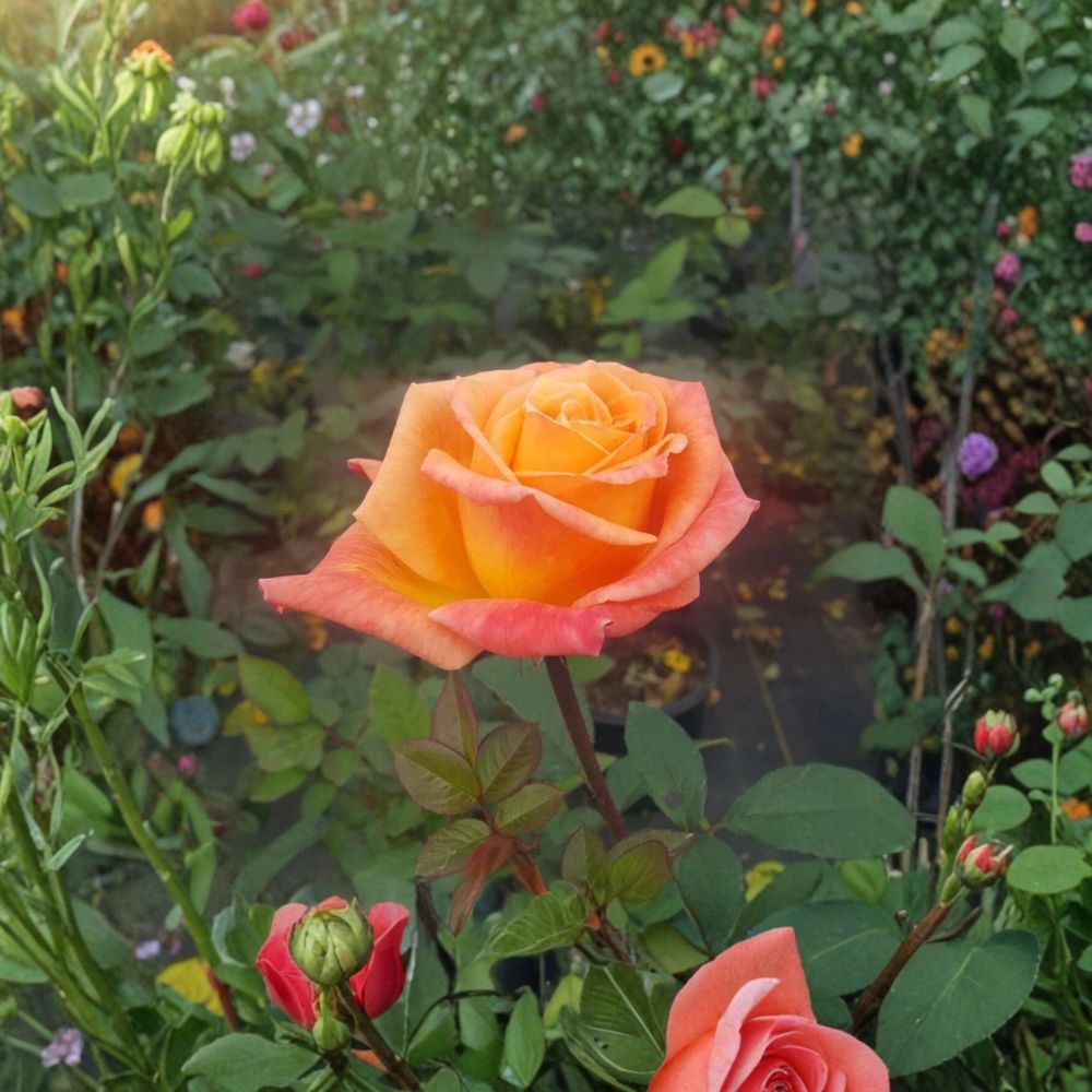 Arizona Grandiflora Rose – Rosa hybrida Live Plant, 3 Gallon, Orange Yellow Flowering Shrub, Garden & Landscape, Easy to Grow
