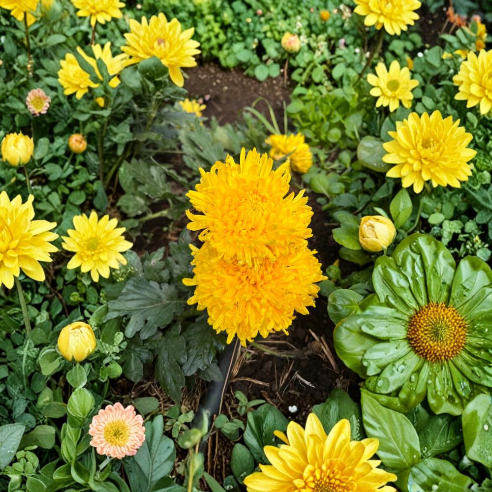 Golden Crown Chrysanthemum Live Plant – Large Yellow Blooms, Potted Perennial for Patio & Garden, Japanese Mum (Chrysanthemum morifolium)