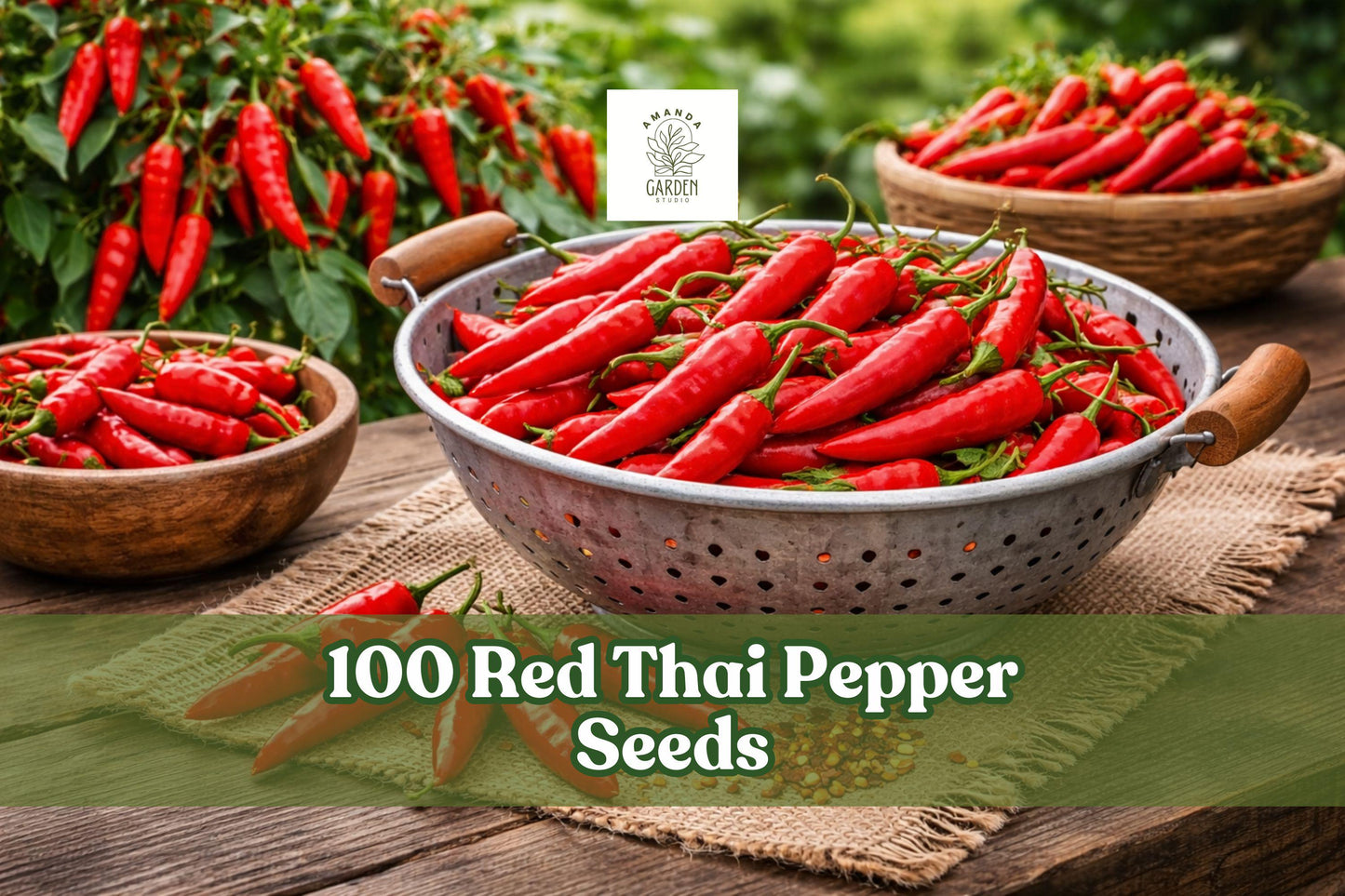 100 Red Thai Pepper Seeds – Hot Variety, Capsicum spp., Slender Red Fruits, Full Sun, Container & Garden Planting