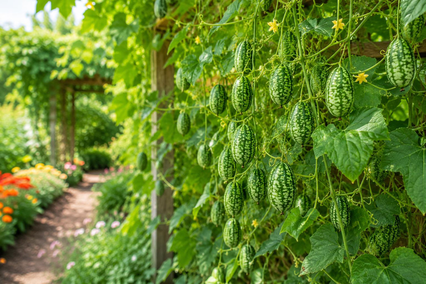 Mexican Sour Gherkin Seeds - 100 Count Cucamelon Vine, Melothria scabra, Edible Mini Cucumbers for Garden, Container, or Indoor Growing