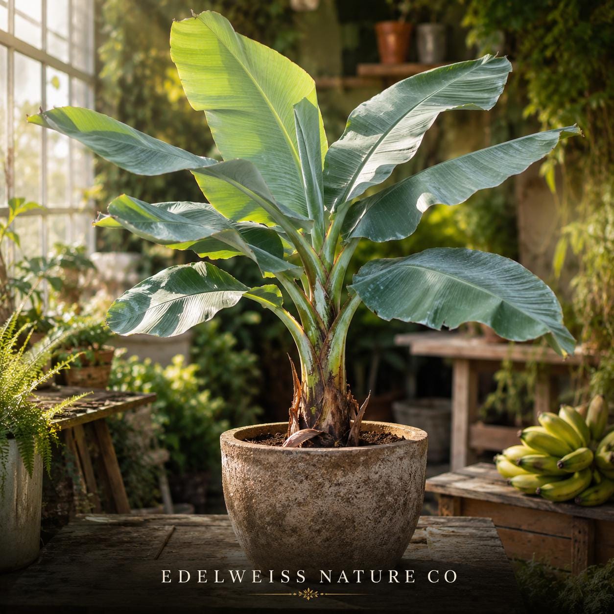 Ice Cream Banana Plant – Blue Java Musa Starter – Tropical Fruit Rooted Live Plant for Garden or Container