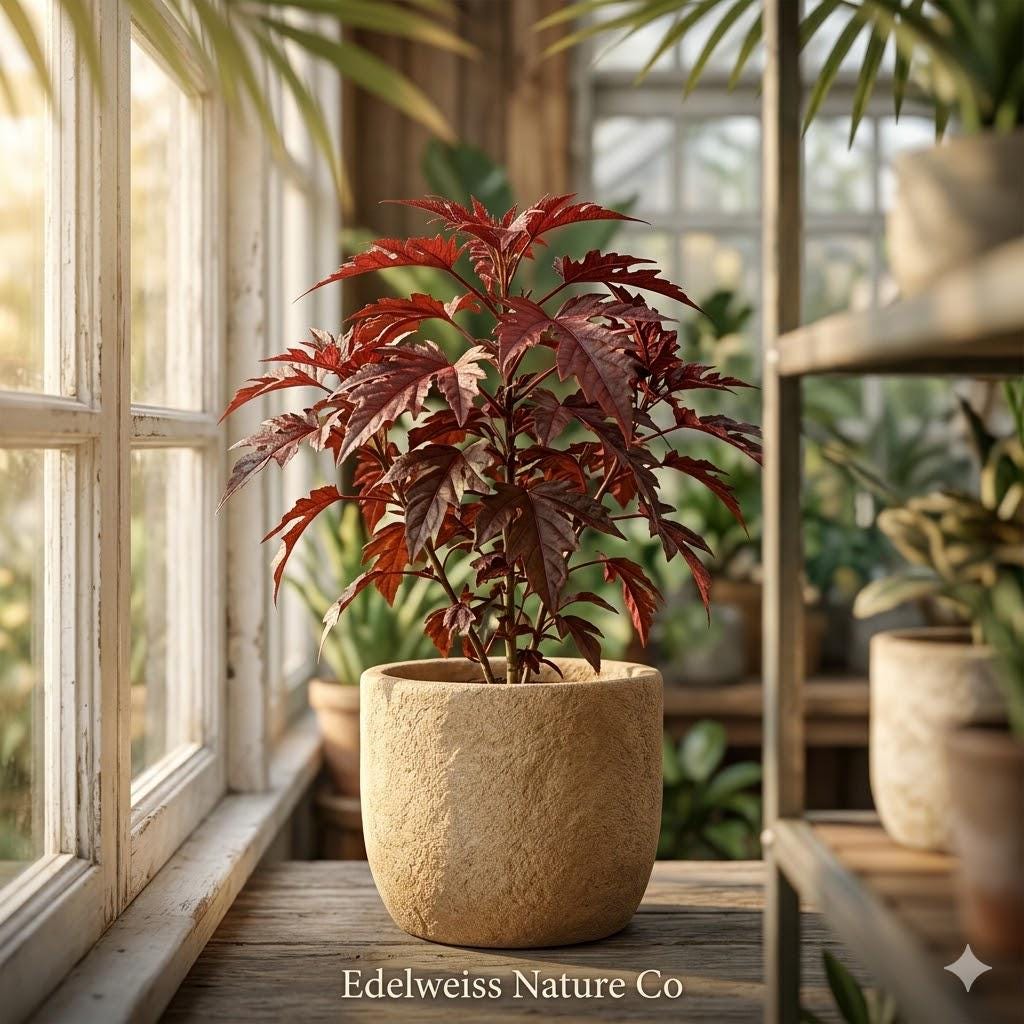 Mahogany Splendor Red Leaf Hardy Hibiscus Rooted Starter Plant – Exotic Foliage, Tropical Ornamental Hibiscus, Pollinator-Friendly Garden Plant
