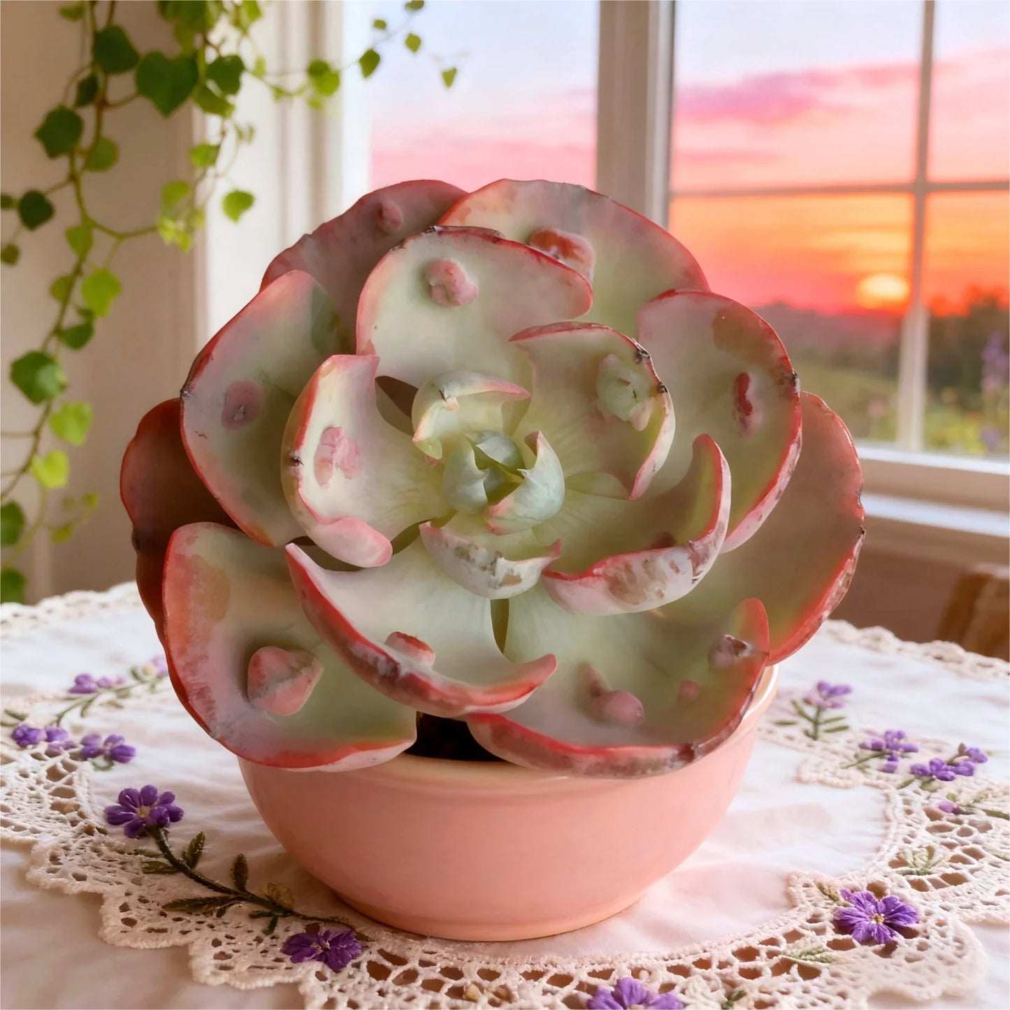 Echeveria “Heart Moon” Variegata Bare Root Succulent - Rare, Variegated, Easy-Care Indoor Plant