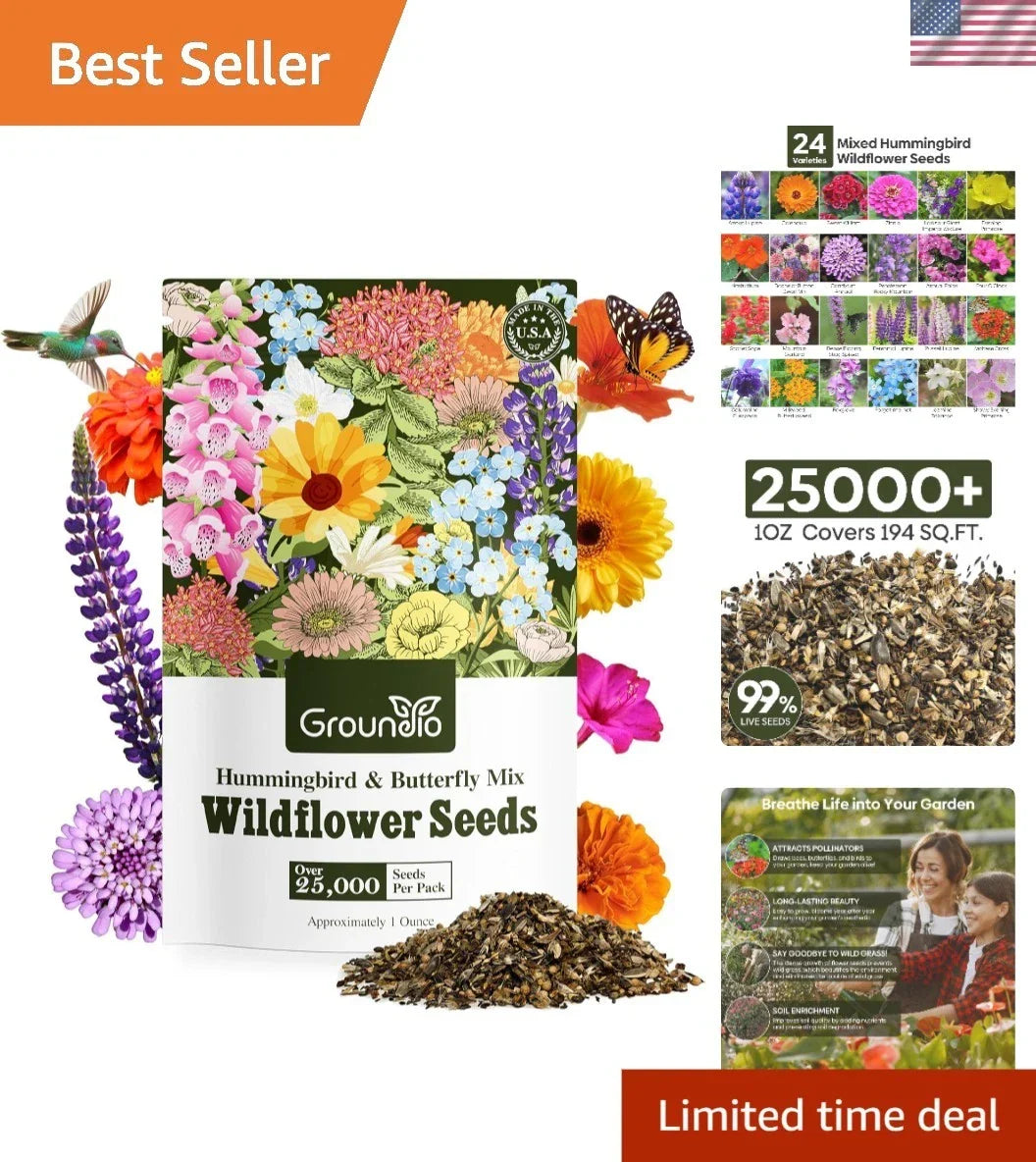 Wildflower Seeds 1oz Hummingbird & Butterfly Mix 24 Varieties Native Wildflowers Pollinator Garden Seeds