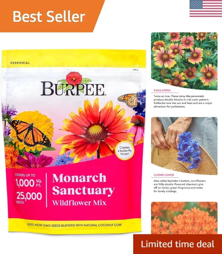 Wildflower Seed Mix - 25,000 Non-GMO Seeds for Butterfly Gardens - Pollinator-Friendly Native Wildflowers for Monarch Habitat