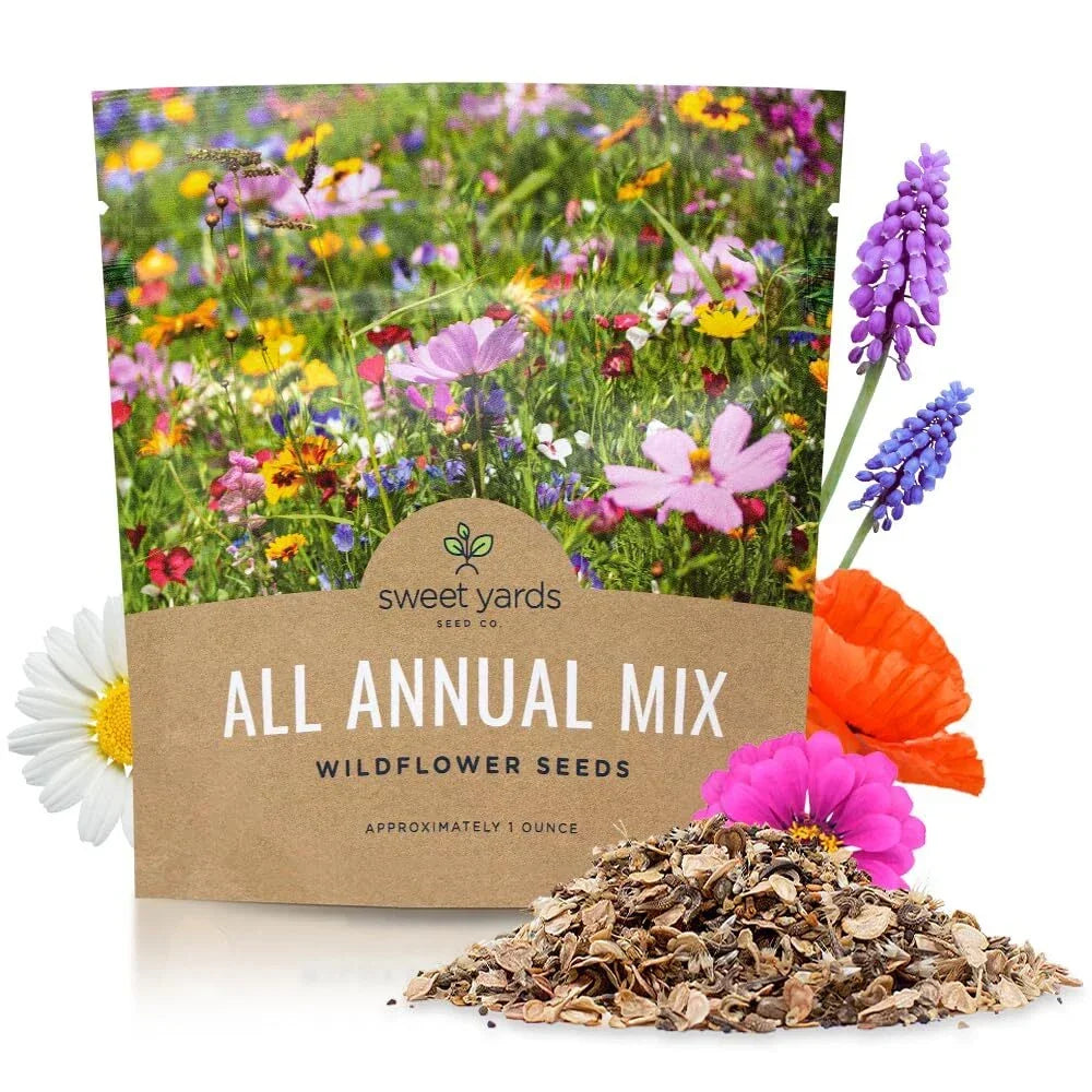 Wildflower Seed Mix 1 Ounce - Quick Blooming Open Pollinated Annuals for Garden, Pollinator Attracting, 7500 Seeds