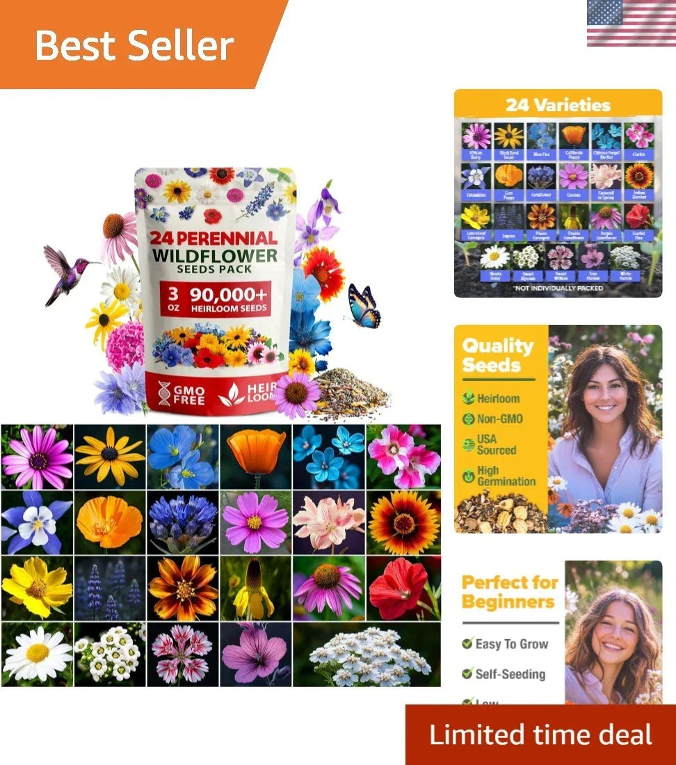 Wildflower Seed Mix 3oz - Native Wildflowers for Garden, Biodiversity Boost, Attracts Pollinators, Easy to Grow, Non-GMO, 90,000+ Seeds