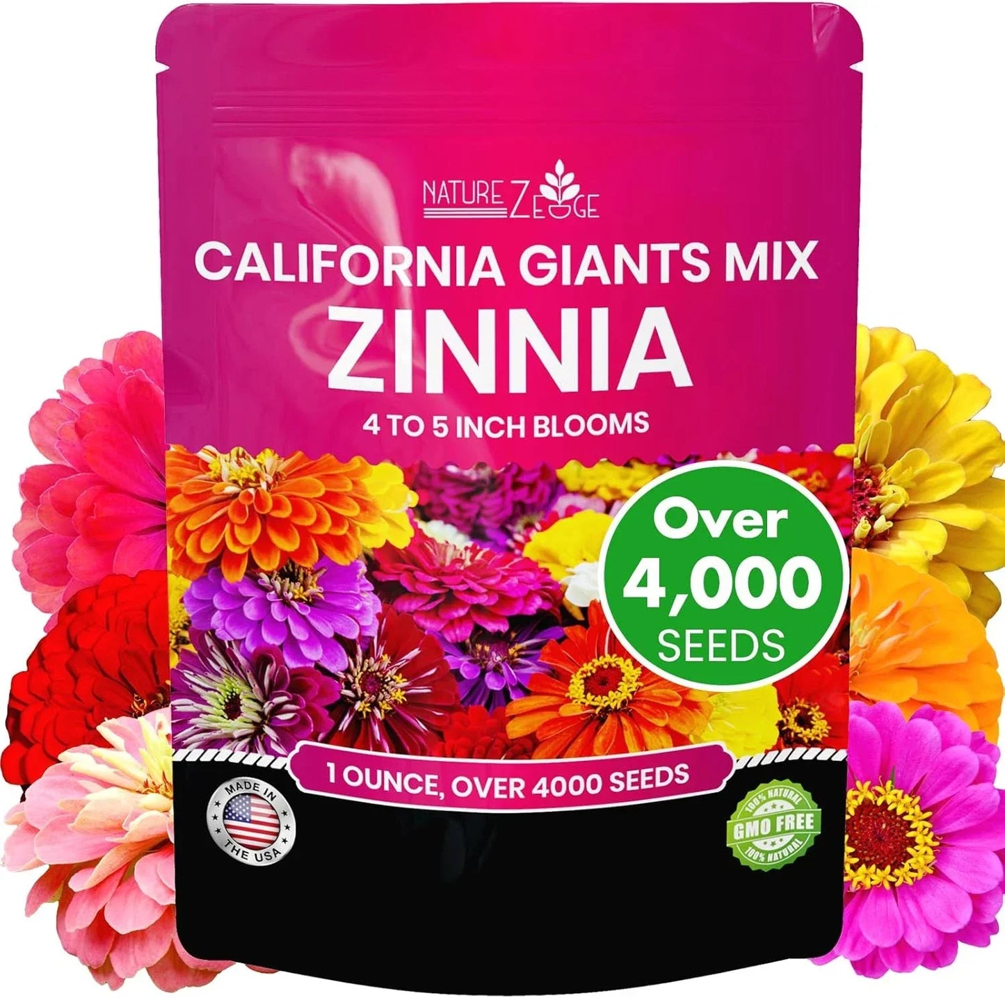 Zinnia Seeds for Planting - California Giants Flower Seeds, Bulk - Zinnia elegans, Bright Colors, Easy Grow, Butterfly Attracting