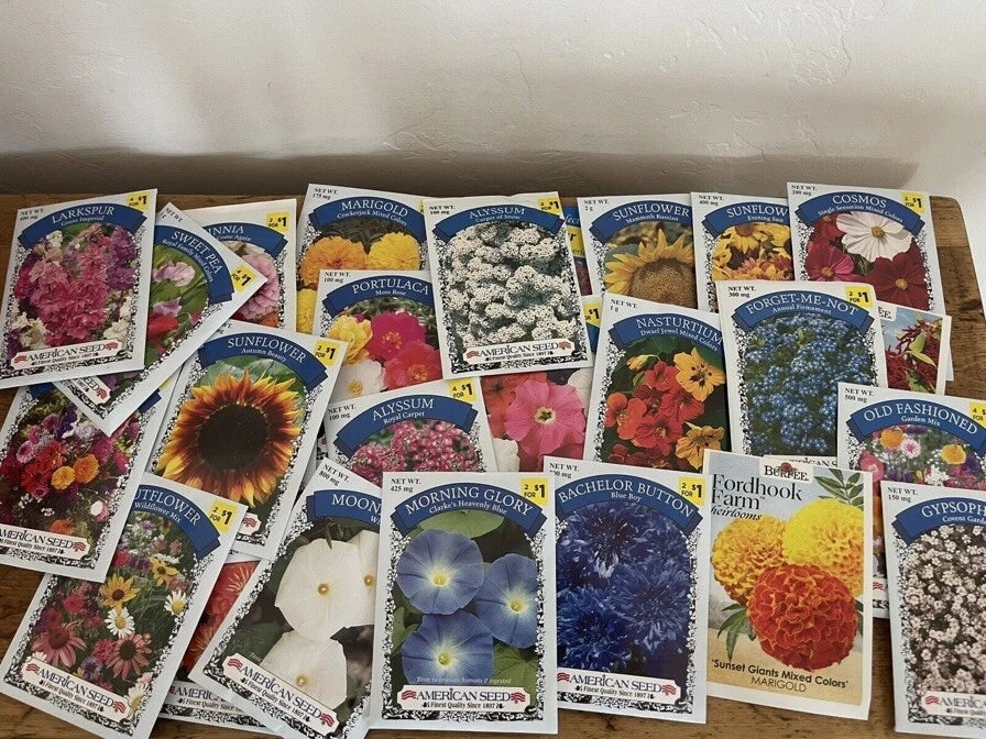 20 Packs Flower Seeds Assortment – American & Burpee Varieties for Garden Planting – Vibrant Marigolds, Zinnias, Petunias, Garden Essentials
