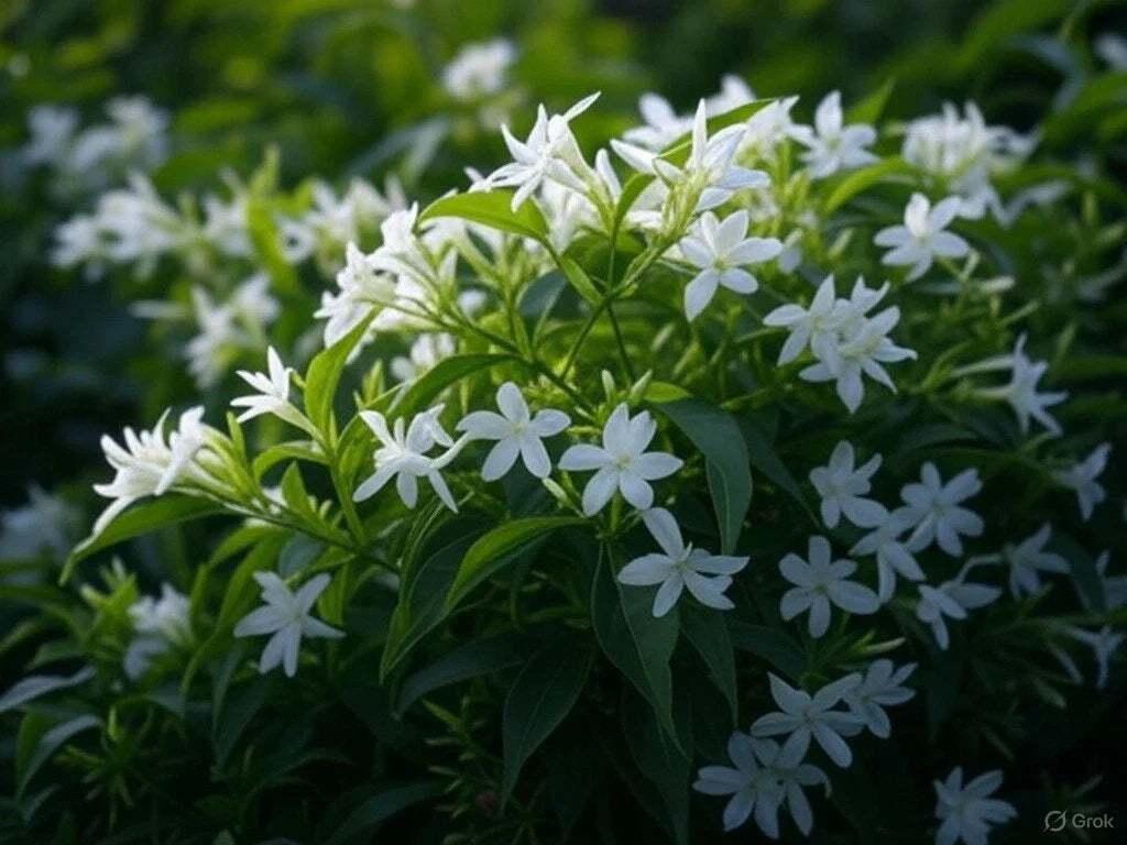 Star Jasmine Plant - 1 Rooted Stem with Fragrant White Flowers, Trachelospermum jasminoides, Evergreen Climbing Vine for Garden or Indoor