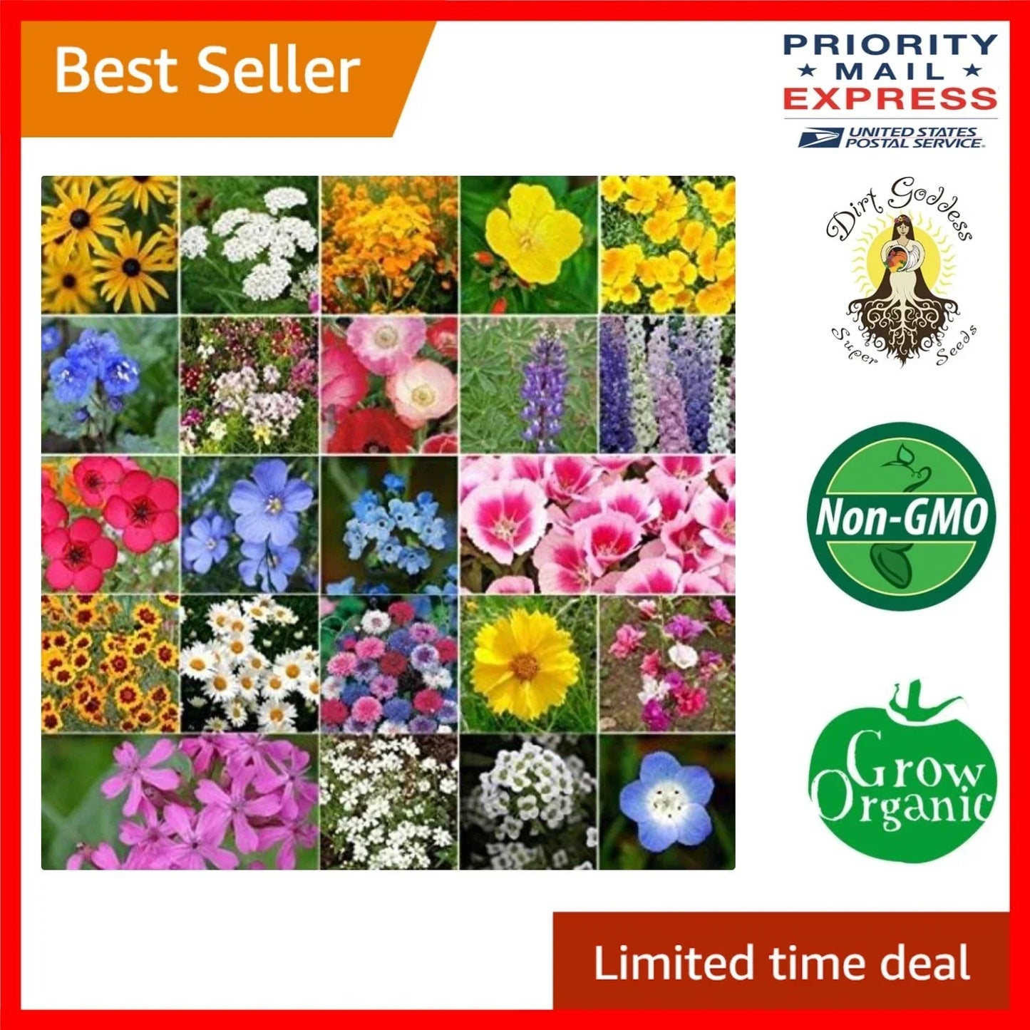 Bulk Wildflower Seed Mix 1 lb Non-GMO Pollinator Garden Seeds for Bees Butterflies and Wildflowers