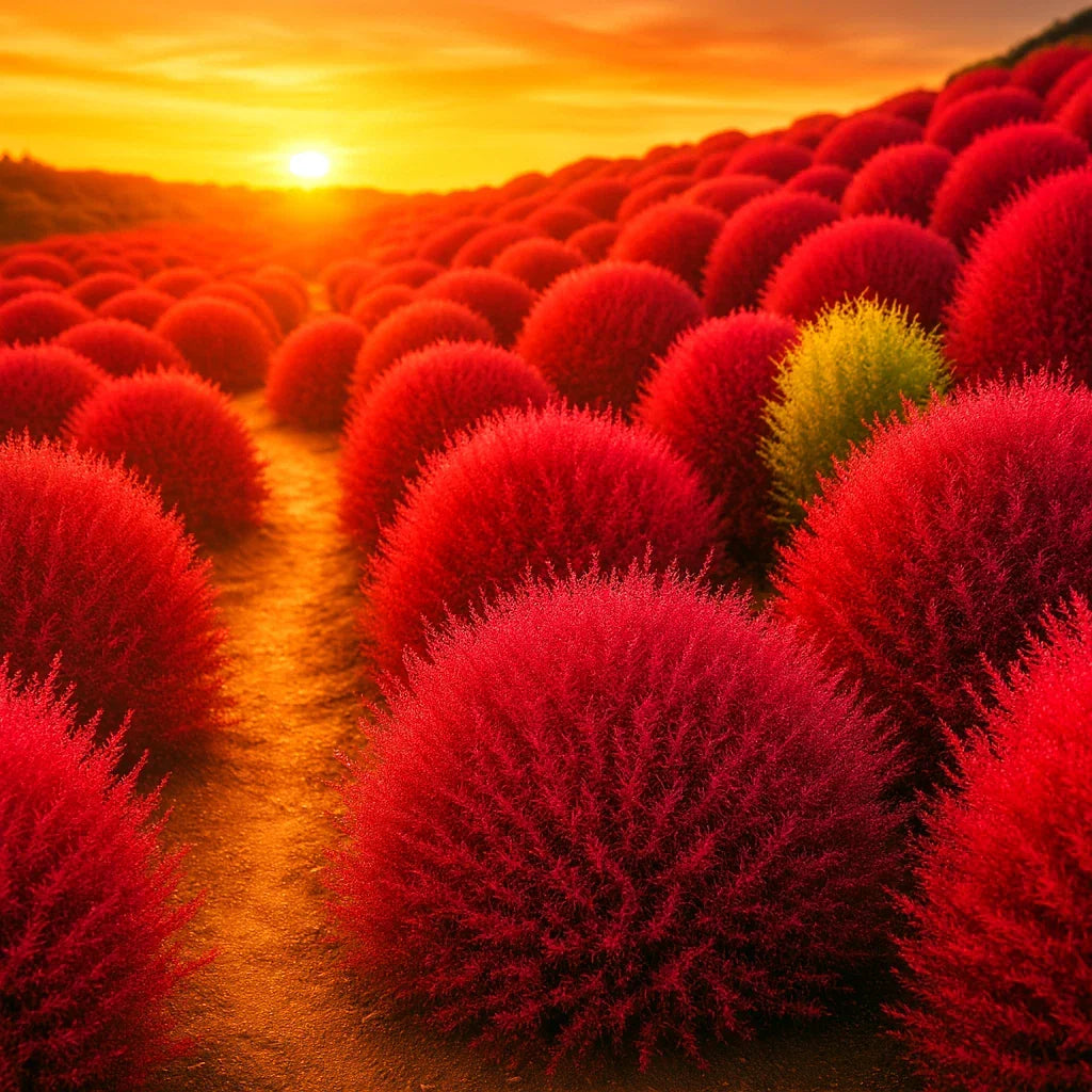 Burning Bush Kochia Seeds - 300+ Scarlet Fall Hedge, Drought-Tolerant, Kochia scoparia, Annual Shrub for Borders & Hedges