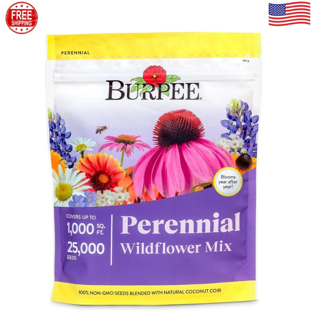 Wildflower Seeds Bulk 25,000 Count Non-GMO 18 Varieties Pollinator-Friendly for Gardens and Landscaping
