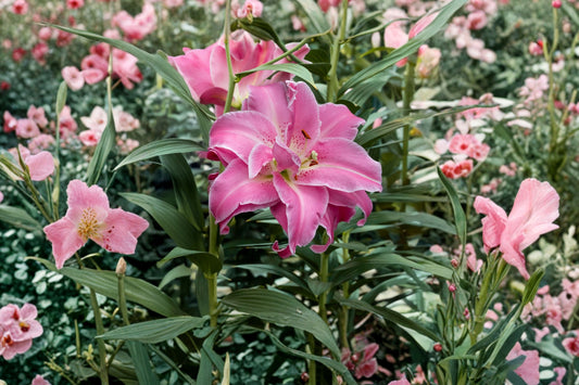 Lilium O 'Lotus Wonder' Double Oriental Lily Bulb Pink & White Pollen-Free Perennial Flower Bareroot Garden Plant