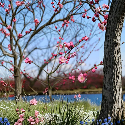 Mokel Japanese Flowering Apricot Tree – Prunus mume Live Bare Root Plant with Pink Blooms and Ume Fruit