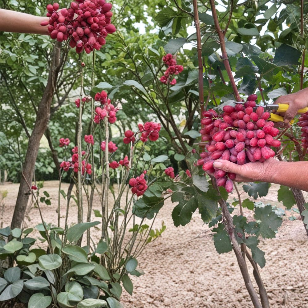 Crimson Seedless Grape Vine – Live Bare Root Fruit Plant | Sweet Red Seedless Table Grapes | Backyard Vineyard Friendly