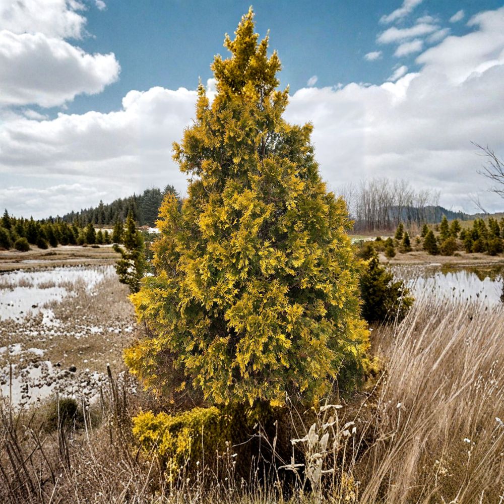 Sunkist Arborvitae Live Plant – Yellow Evergreen Conifer in Quart Pot | Thuja occidentalis | Privacy Tree | Golden Foliage