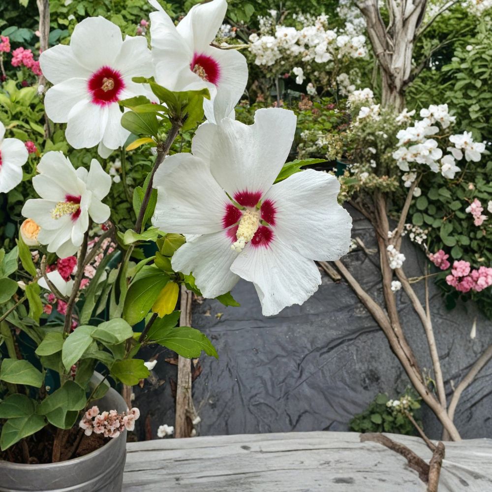 Red Heart Rose of Sharon Hibiscus syriacus Live Plant | 2 Gallon Pot | White Flowers with Red Centers | Summer Blooming Shrub | Hardy Hibiscus