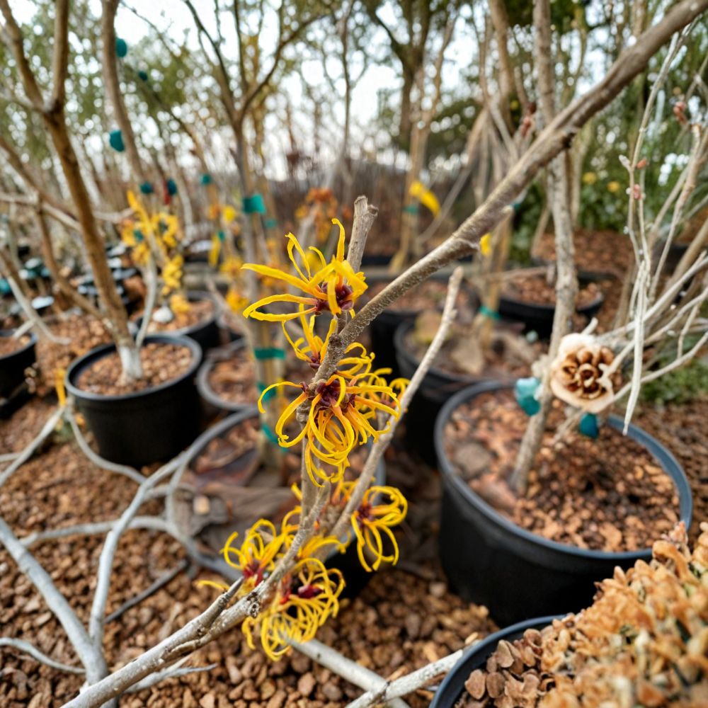 Hamamelis x intermedia 'Basma' Witch Hazel Live Plant – Yellow-Orange Winter Blooms, Hardy Ornamental Shrub, Grafted for Vibrant Color