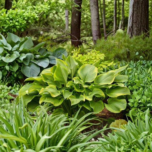 Hosta 'Lone Star' Bare Root Plant – Gold Variegated Foliage, Shade Garden Perennial, Near White Flowers, Hardy Hosta