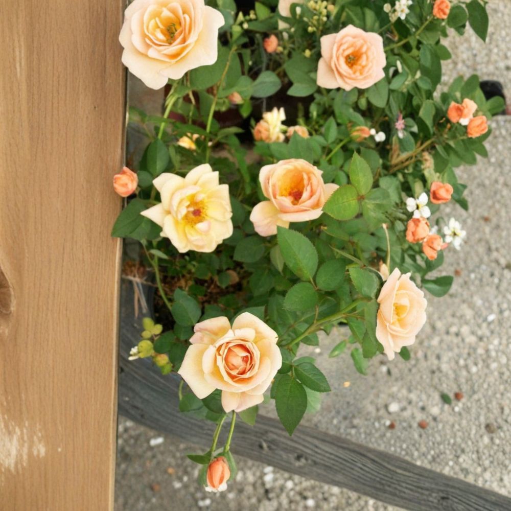 Live Mini Rose Bush – Southern Peach Apricot Yellow Blooms, Compact Garden Rose, Full Sun Flowering Shrub, 2 Gallon Plant