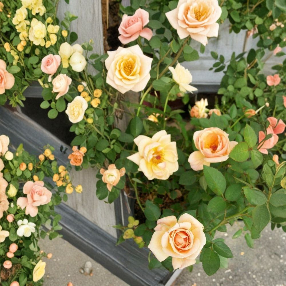 Southern Peach Rose – Rosa Live Plant, 5 Gallon, Apricot Yellow Blooms, Miniature Rose Bush, Easy to Grow Garden Flower