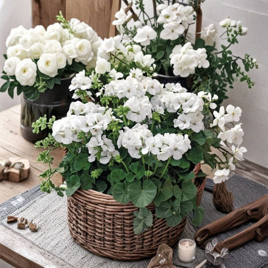 MultiBloom White Geranium Seeds – 15 Film Coated Flower Seeds for Patio & Container Gardening, Easy to Grow, Large Multi-Flower Geranium