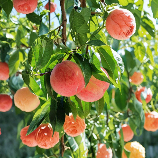 Hujing Honey Peach Tree – Prunus persica Live Plant, Yangshan Peach, Ultra Sweet Juicy Fruit, Chinese Variety, Early Summer Harvest
