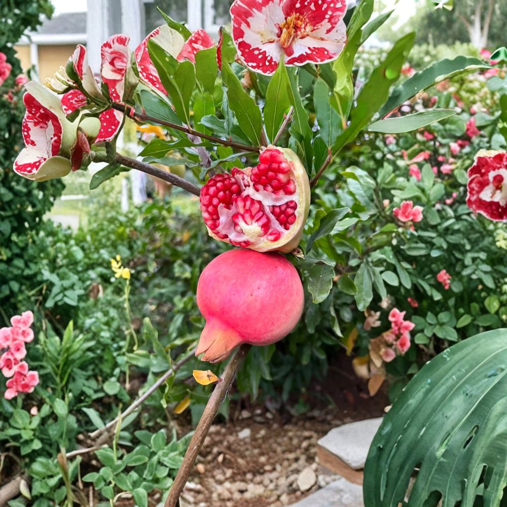 Cold Hardy Soft Seed Pomegranate Tree – Punica granatum Live Plant with Red Fruit & Ornamental Flowers