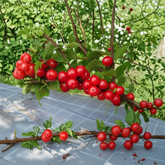 Nanking Red Cherry Bush Dormant Rooted Plant Prunus tomentosa Cold Hardy Fruit Shrub Edible Tart Cherries Zones 2–7