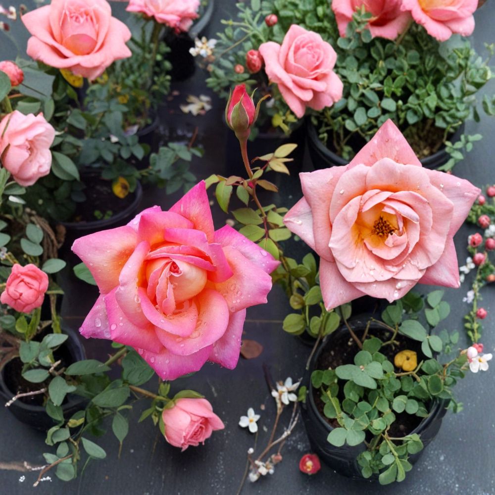 Broadway Hybrid Tea Rose Live Plant – 5 Gallon Rose Bush with Golden Yellow & Pink Blooms – Rosa Hybrid Garden Rose