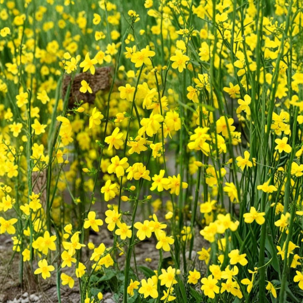 Winter Jasmine Live Plants – Set of 2 Bare Root 6–8 Inch Yellow Blooms Jasminum nudiflorum Cold Hardy Shrub