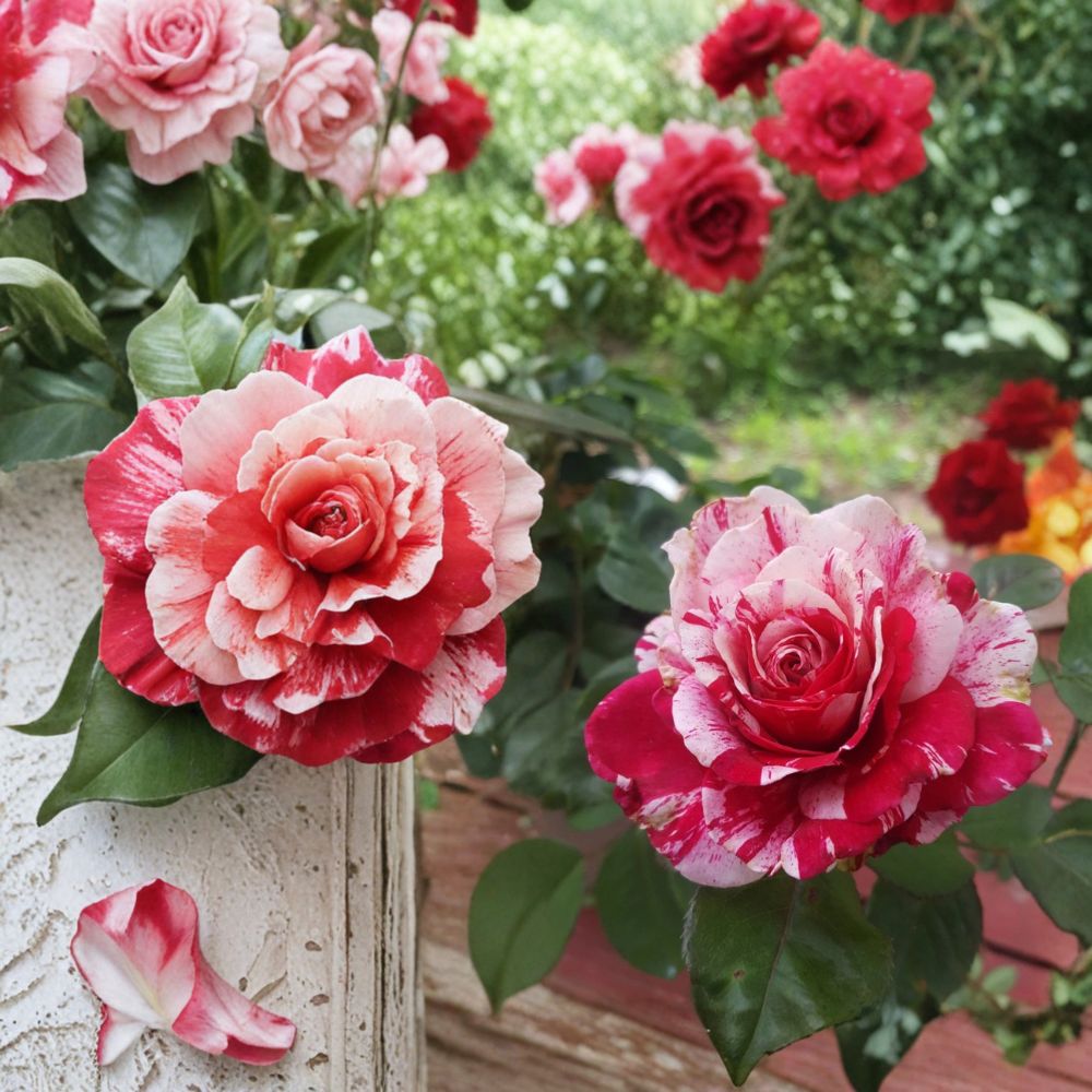 Scentimental Floribunda Rose – Rosa Hybrid Live Plant, 1 Gallon, Red & Cream Striped, Fragrant Double Blooms, Easy to Grow