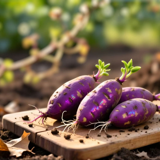 Japanese Molokai Sweet Purple Potato Slips 35 Pack Organic Ipomoea batatas Live Plant Cutting Garden Container