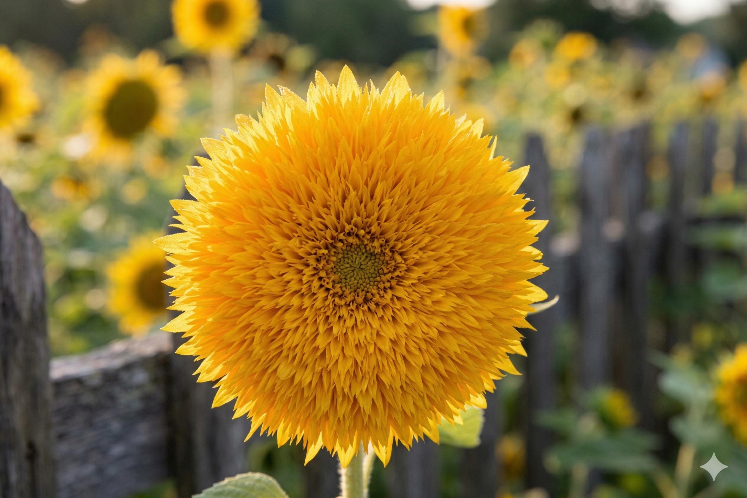 Teddy Bear Sunflower Seeds (15) | Dwarf Helianthus annuus for Containers & Gardens | Double Golden-Yellow Blooms
