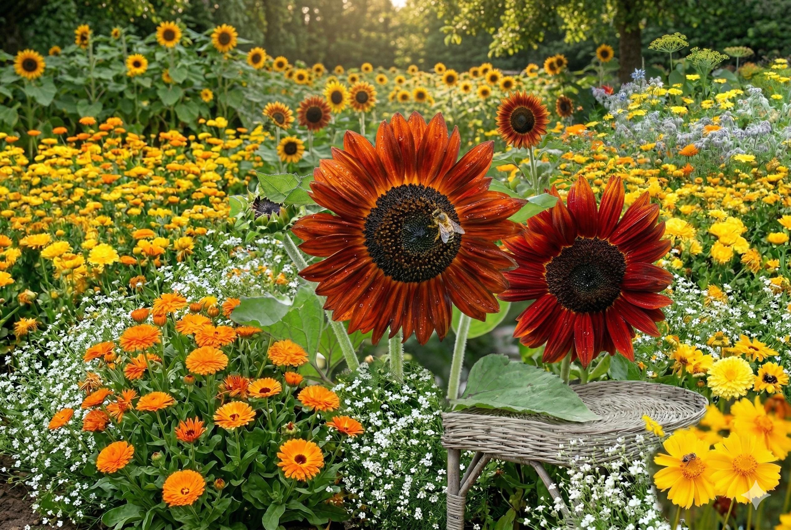Velvet Queen Sunflower Seeds – Red Burgundy Petals, Dark Centers, Easy to Grow, Helianthus annuus, 15 Seeds