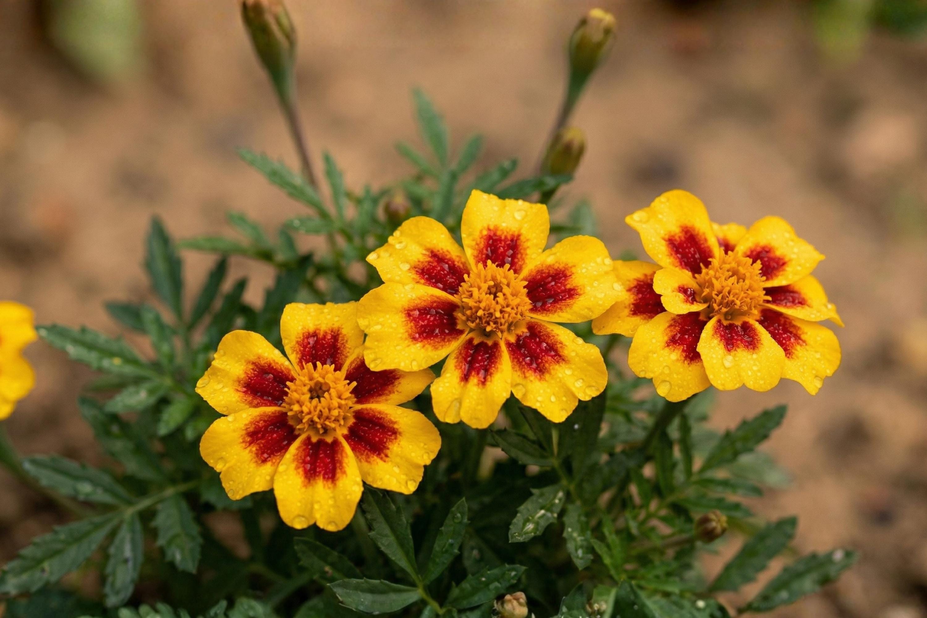 Dainty Marietta French Marigold Seeds, Golden-Yellow Petals with Red Centers, Tagetes patula, Compact Flower for Borders & Containers