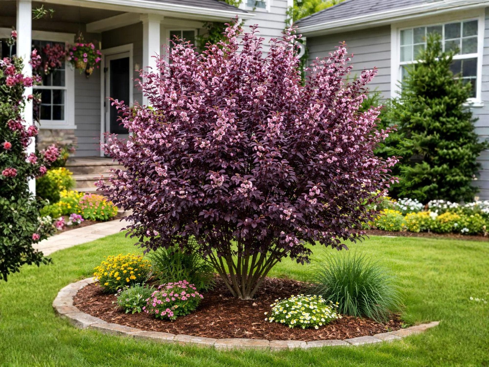 Purple Leaf Plum Ornamental Tree - Live Bare Root Plant, Pink Flowers, Deep Purple Foliage, Prunus cerasifera