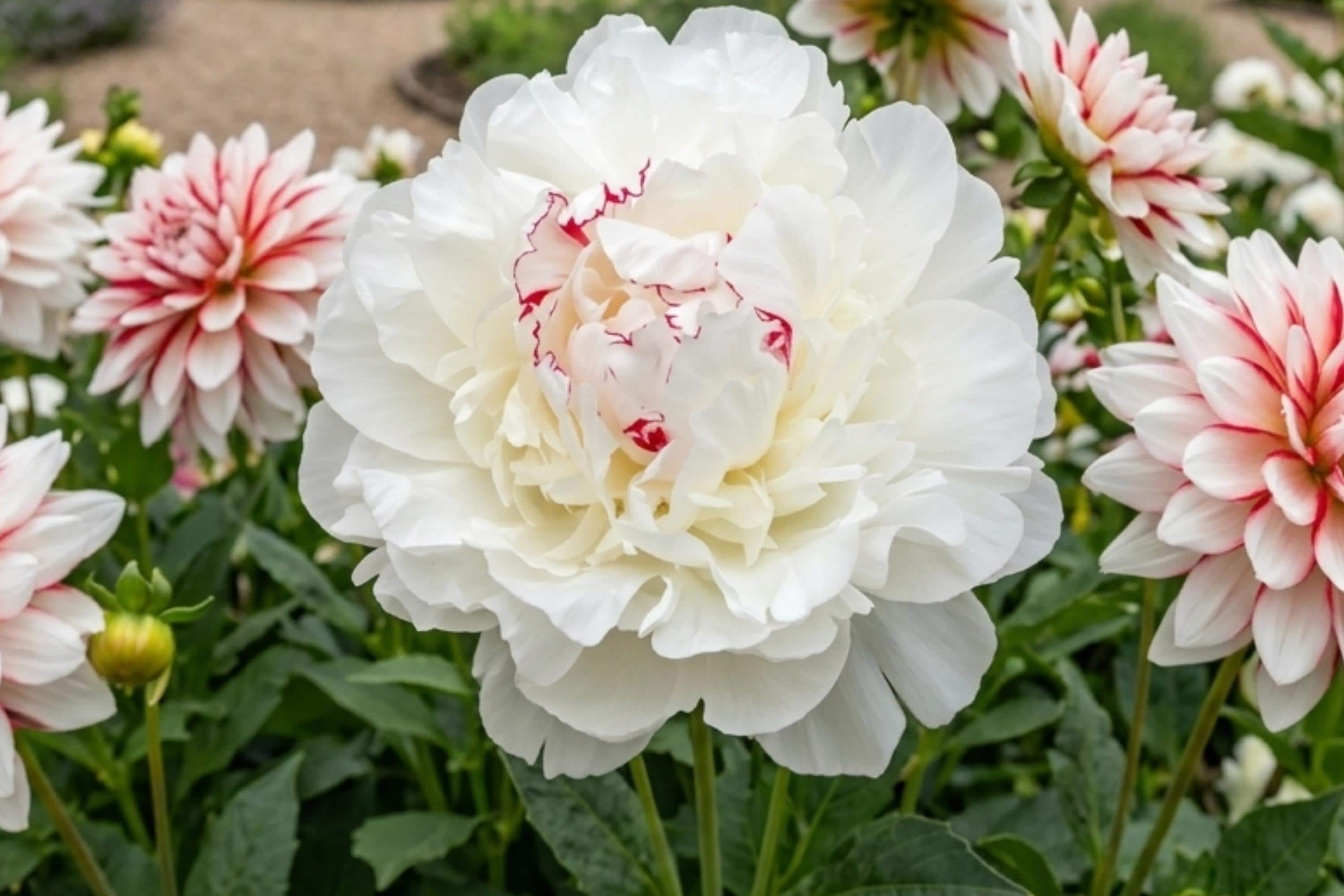 Double Peony Bare Root Plant - Festiva Maxima White Flowers - Perennial Flowering Plant - Paeonia lactiflora