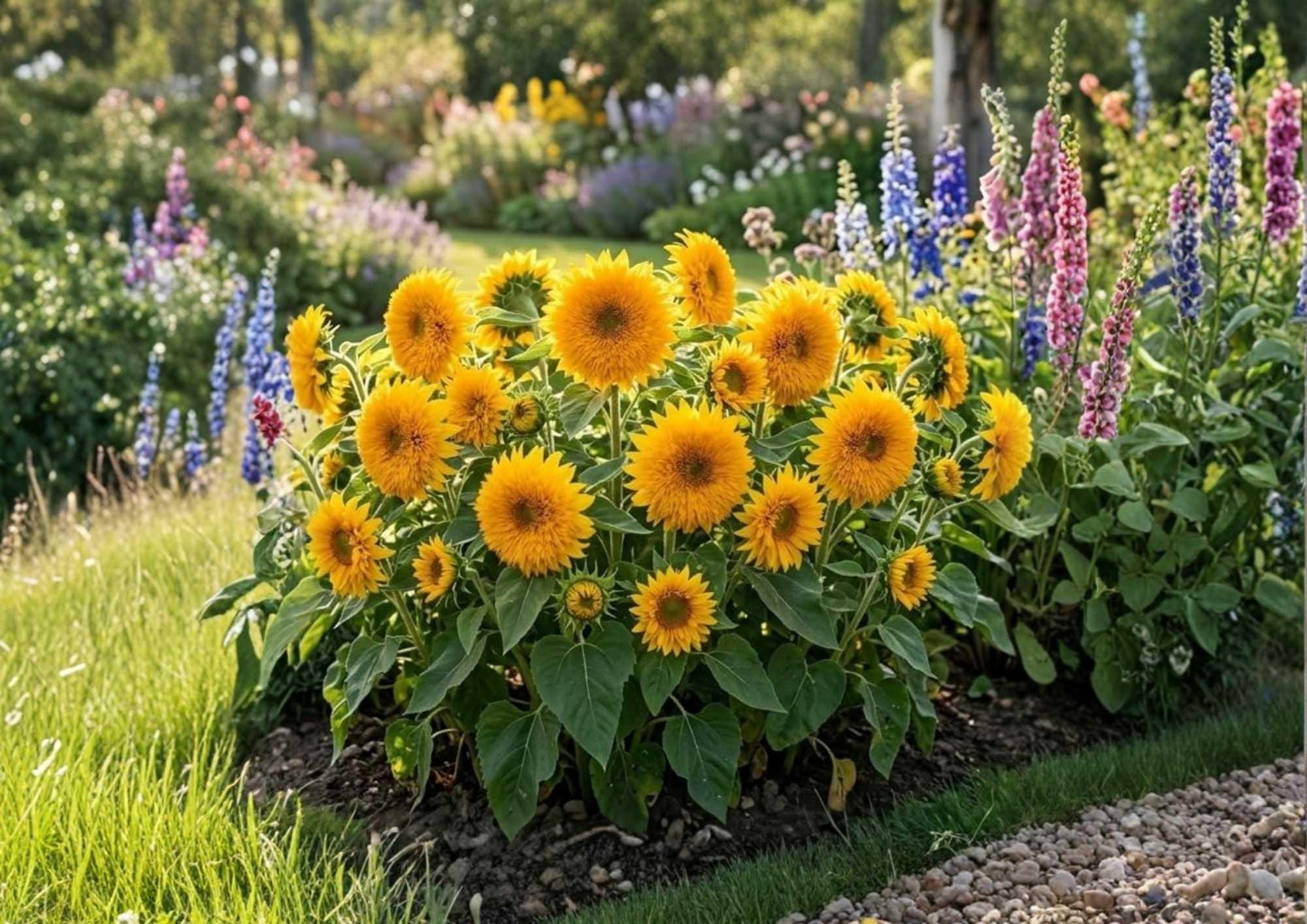 Double Dwarf Sunflower Seeds, Teddy Bear Sungold Heirloom Flower Seeds, Bright Yellow Compact Garden Planting