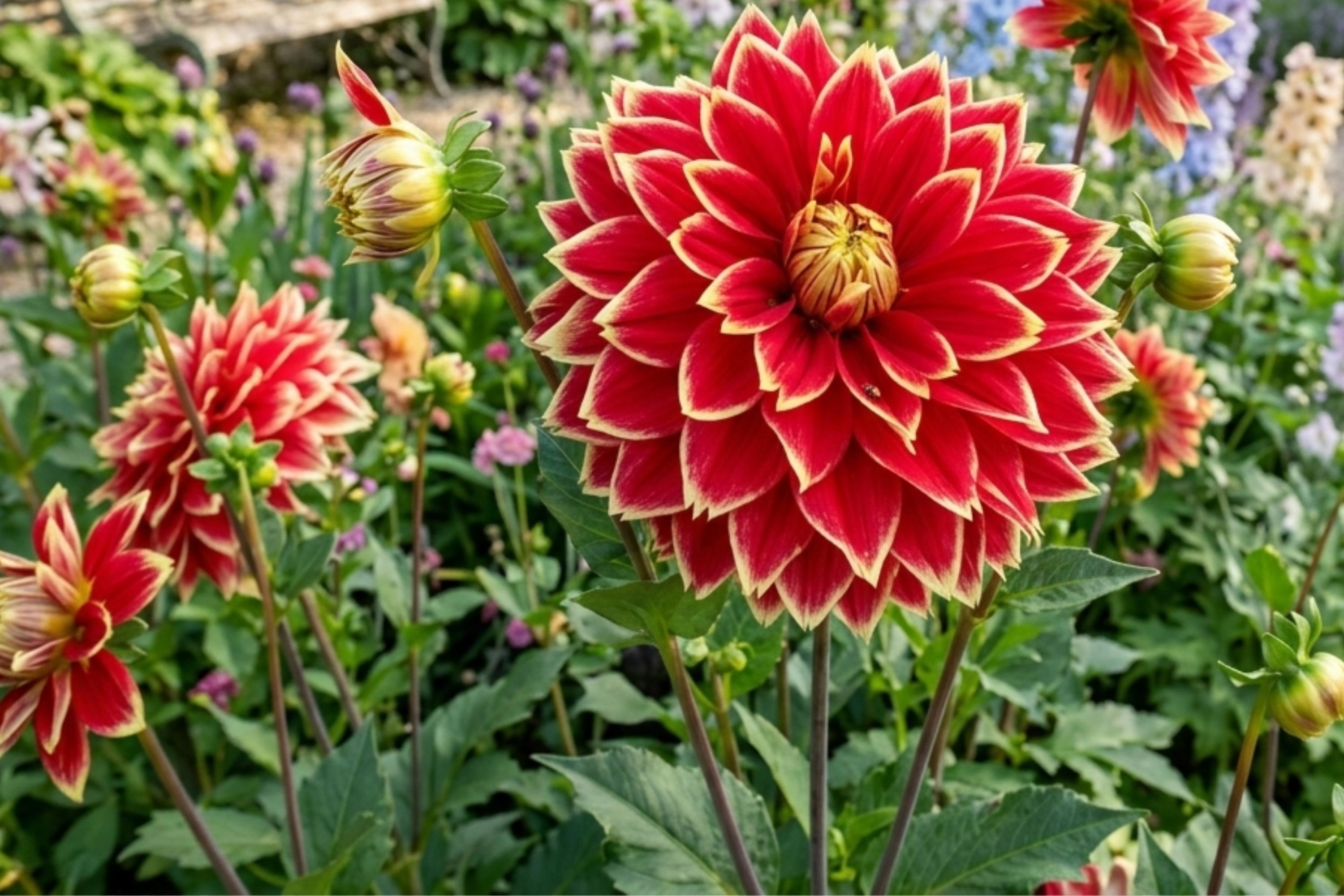 Giant Dinner Plate Dahlia Bulb Clump - Dutch Carnival Variety - Colorful Flowering Dahlia pinnata Plant
